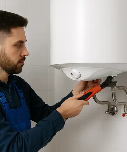 Plumber installing water heater in Katy, TX